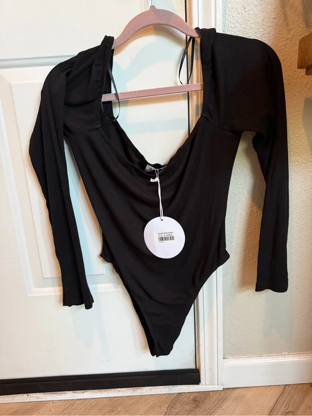 NWT Princess Polly Black Ribbed Square Neck Bodysuit